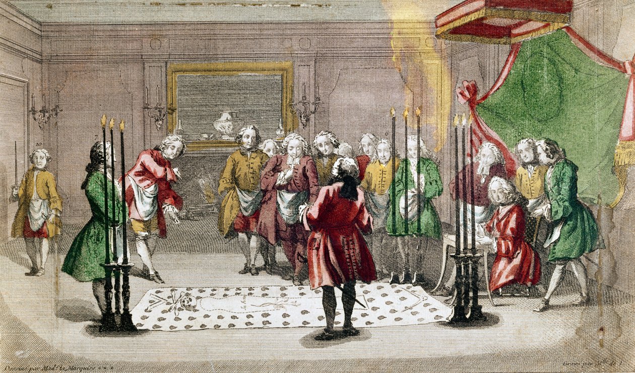 Frimurerseremoni i Frankrike (fargegravering) av French School