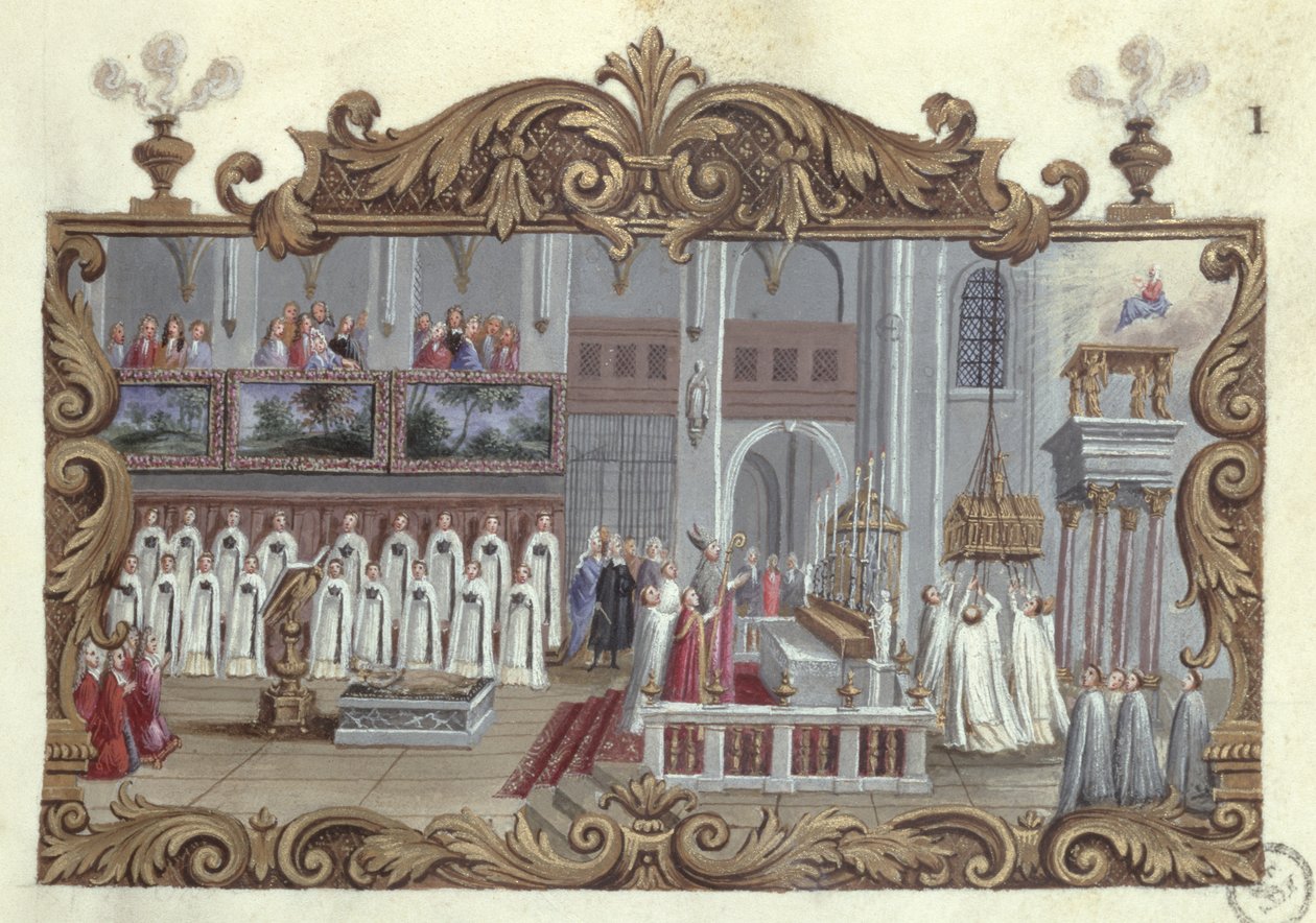 Messe dedikert til St. Genevieve, fra et manuskript, 1709 av French School