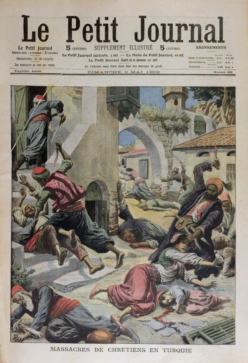 Massacre of Christians in Tyrkia, omslagsillustrasjon fra Le Petit Journal 2. mai 1909 av French School