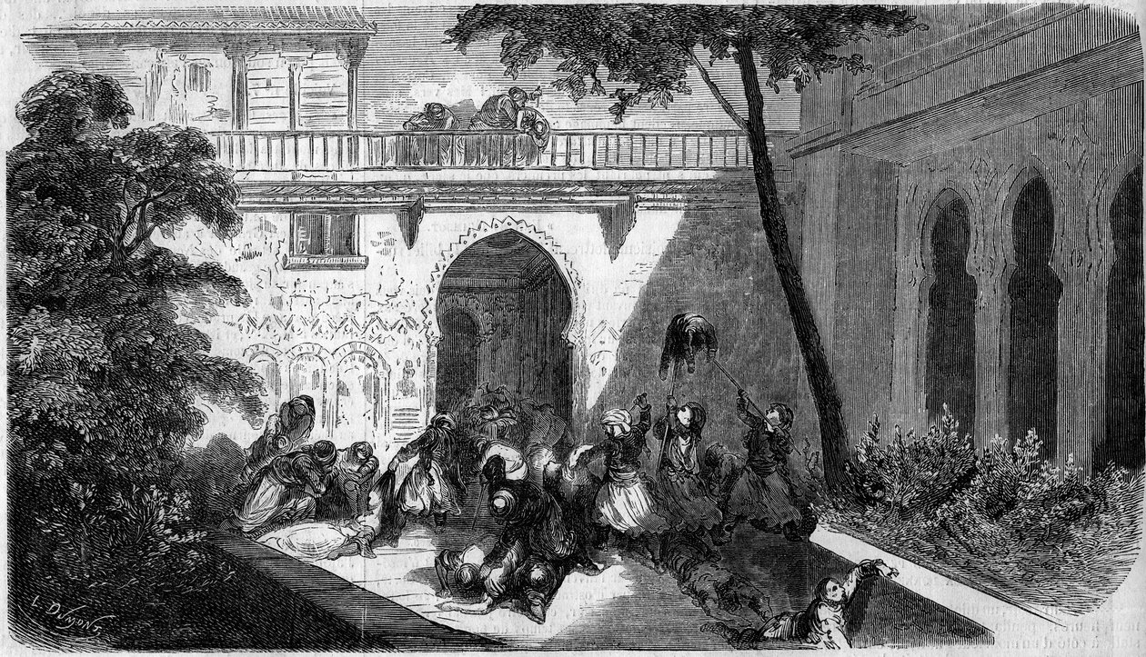 Massakre på maronittiske kristne av drusere (druser) på gårdsplassen til et hus i Deir el Kamar (Deir el Kamar), Syria av French School