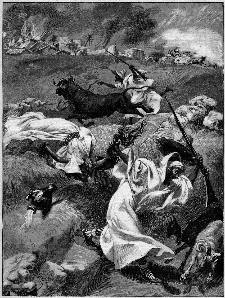 Massacres du Touat (Nord-Afrika). Gravering i «La Terre Illustree» nr. 54 av 12. november 1891. av French School
