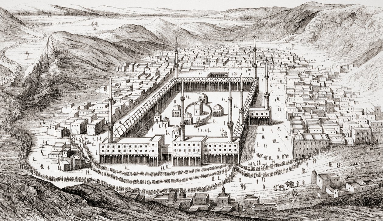 Mekka, Saudi-Arabia, fra Ancient and Modern Universal History, publisert i Strasbourg ca. 1860 (gravering) av French School