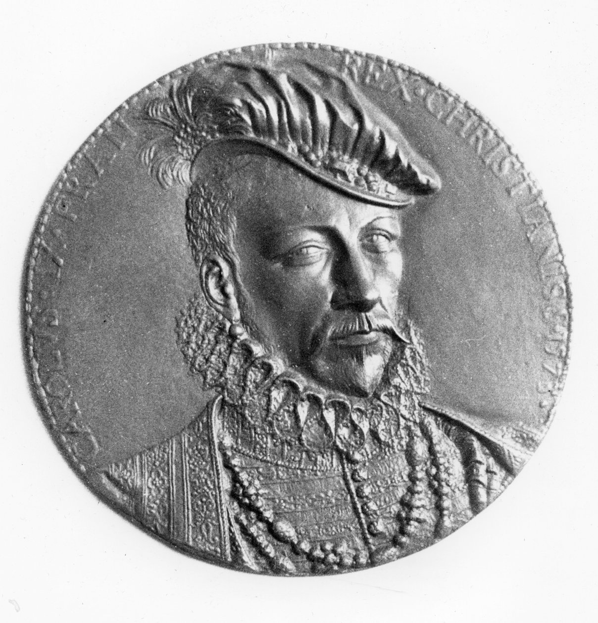 Medaljong av Charles IX, konge av Frankrike (bronse) av French School