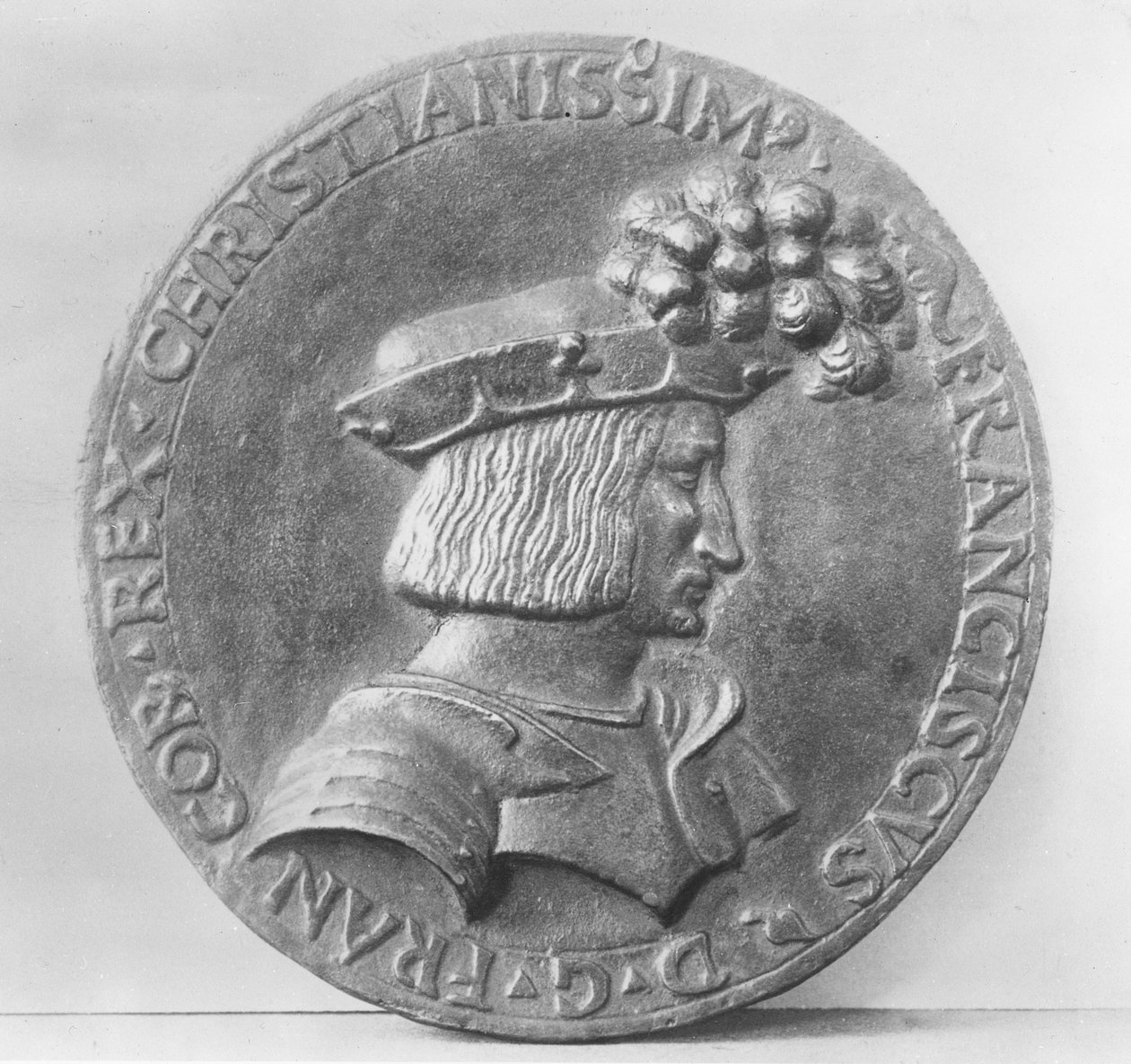 Medaljong av Frans I av Frankrike (bronse) av French School