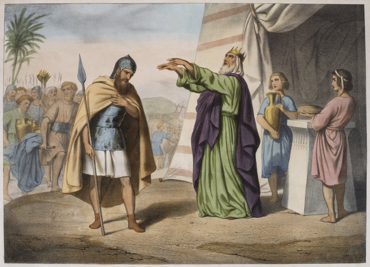 Melkisedek velsigner Abraham, illustrasjon fra en katekisme LHistoire Sainte, utgitt av Charles Delagrave, Paris av French School