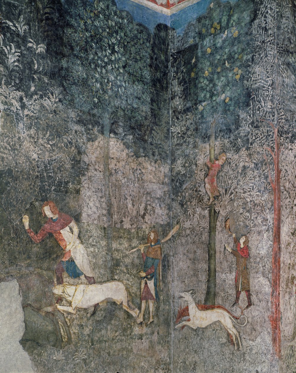 Menn som jakter med hunder, detalj fra La Chambre du Cerf (Stag Room) 1343 av French School