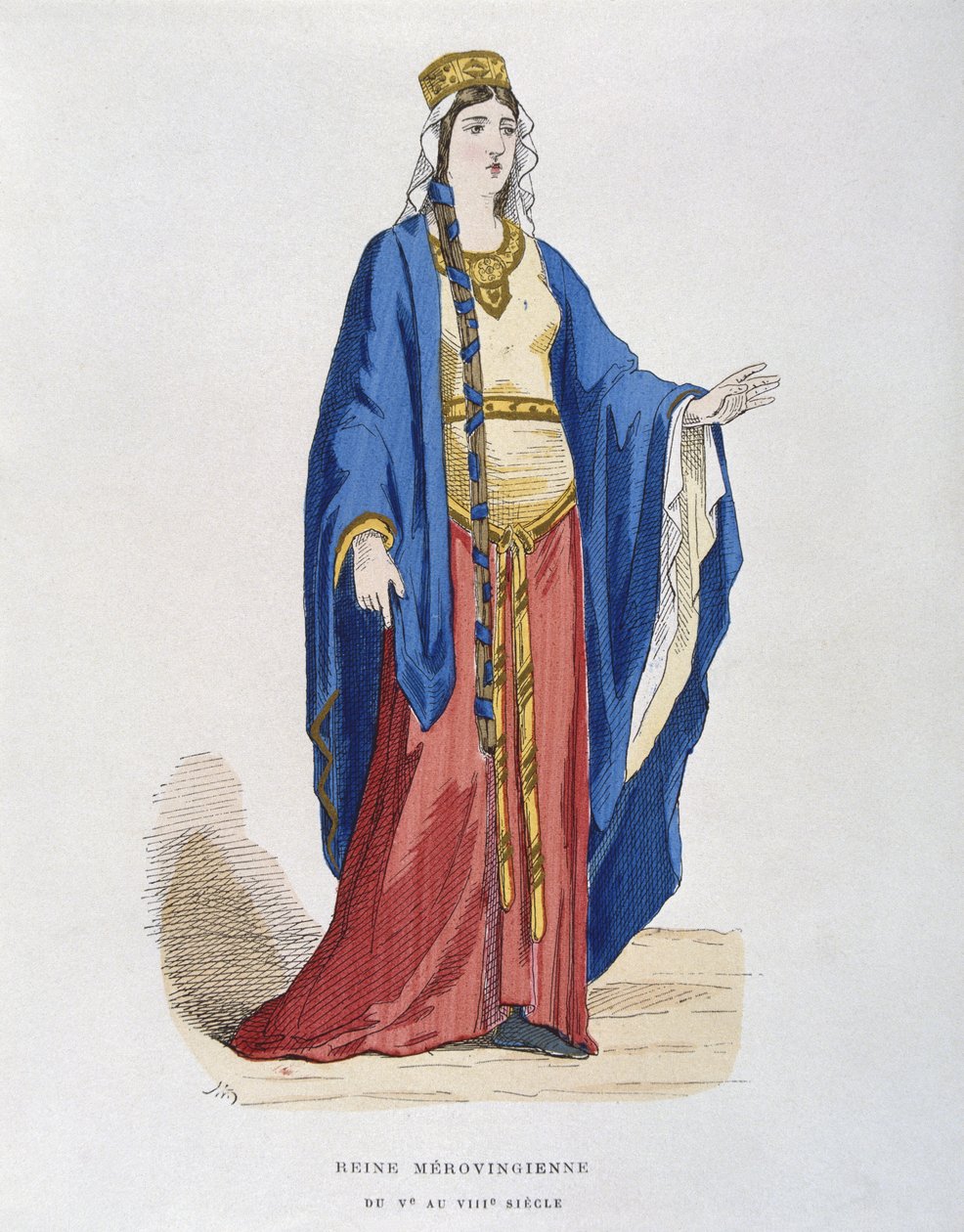 Merovingerdronning, fra c05th til c08th, fra franske sivile og militære kostymer gjennom århundrene av French School