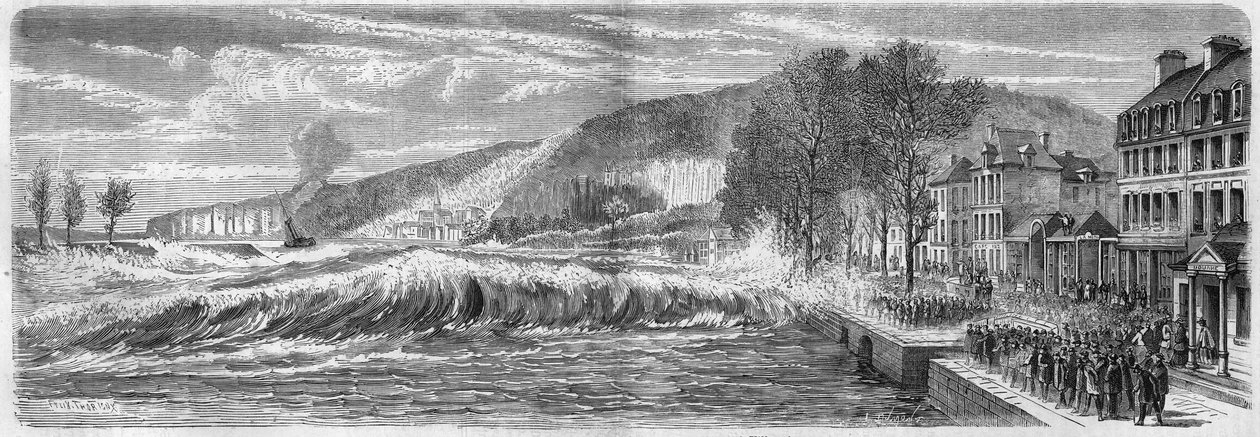 Meteorologisk fenomen: effekten av hoppen på baren fra Seinen til Villequier (Seine Maritime, 76), 9. mars av French School