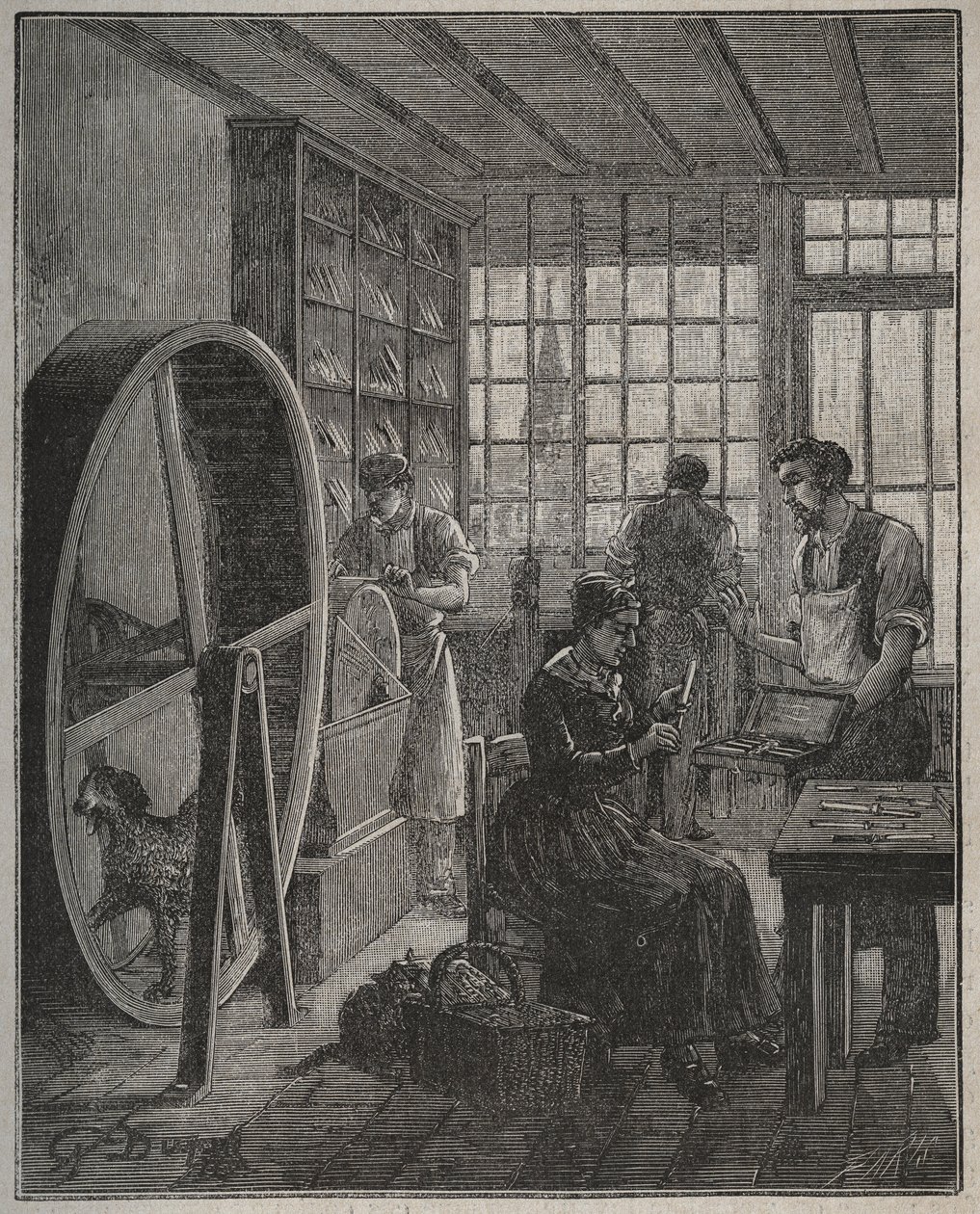 Metier og håndverker: en bestikkbutikk i provinsen på 1800-tallet. Gravering fra 1885 i "" Les arts et metiers illustres"" av Adolphe BITARD. av French School