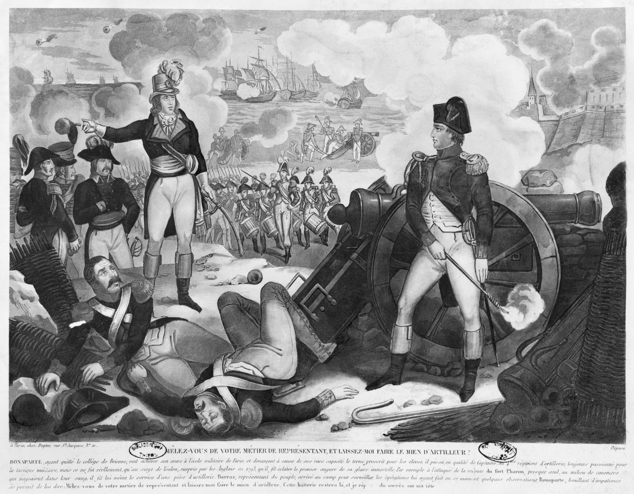 Pass på dine egne saker som representant for folket, og la meg bry meg om min egen sak med artillerist, Napoleon Bonaparte som svarer til Barras ved beleiringen av Toulon i 1793 av French School