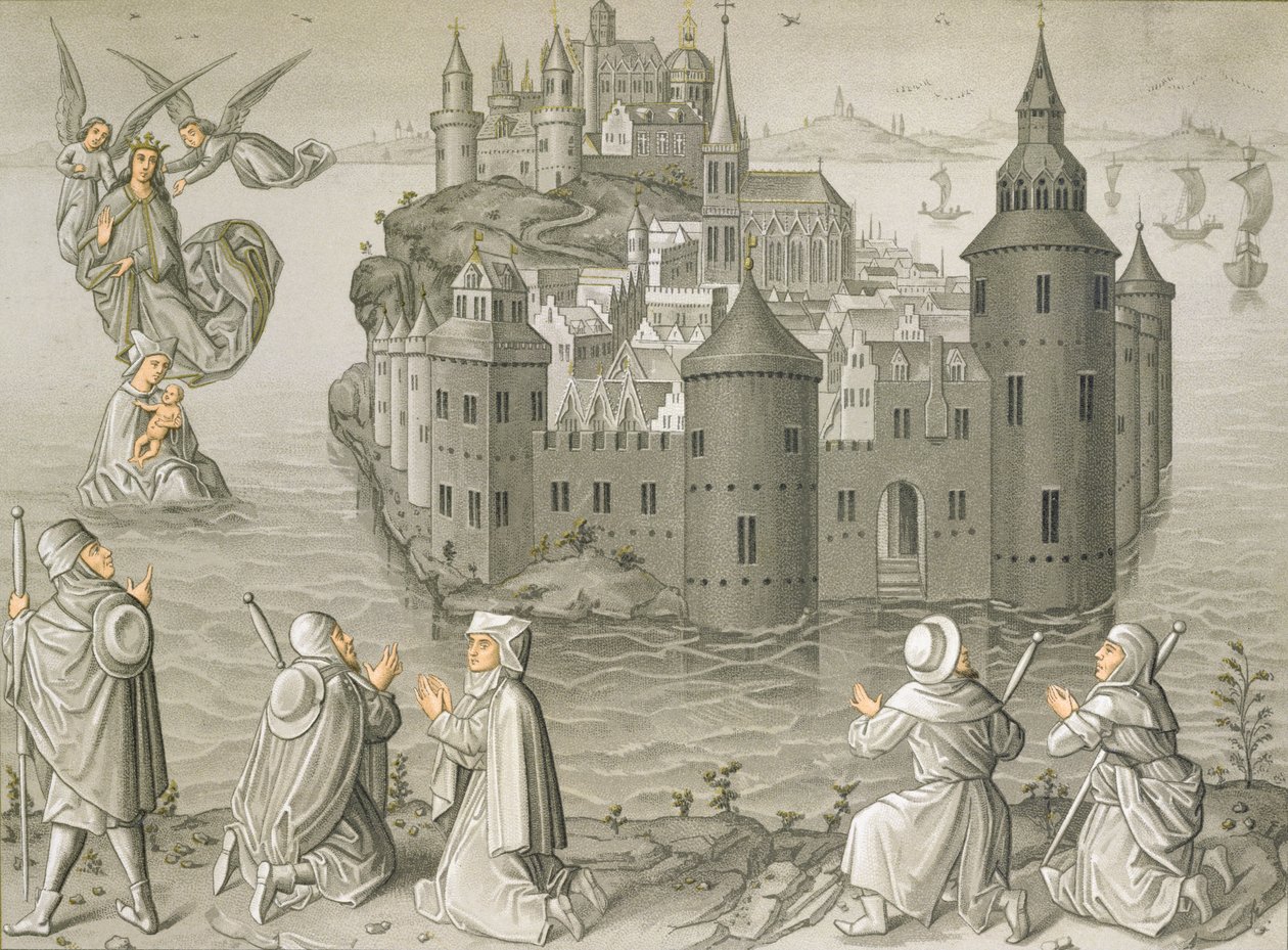 Mirakel av Jomfru Maria som redder pilegrimer på Mont Saint-Michel av French School