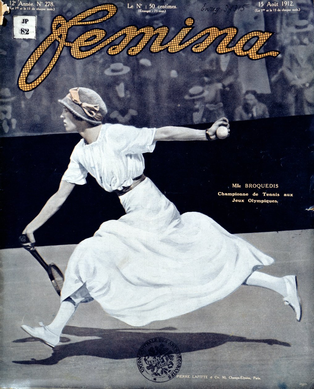 Miss Broquedis, olympisk tennismester, forside av Femina, utgave 278, 15. august 1912 (farget bilde) av French School