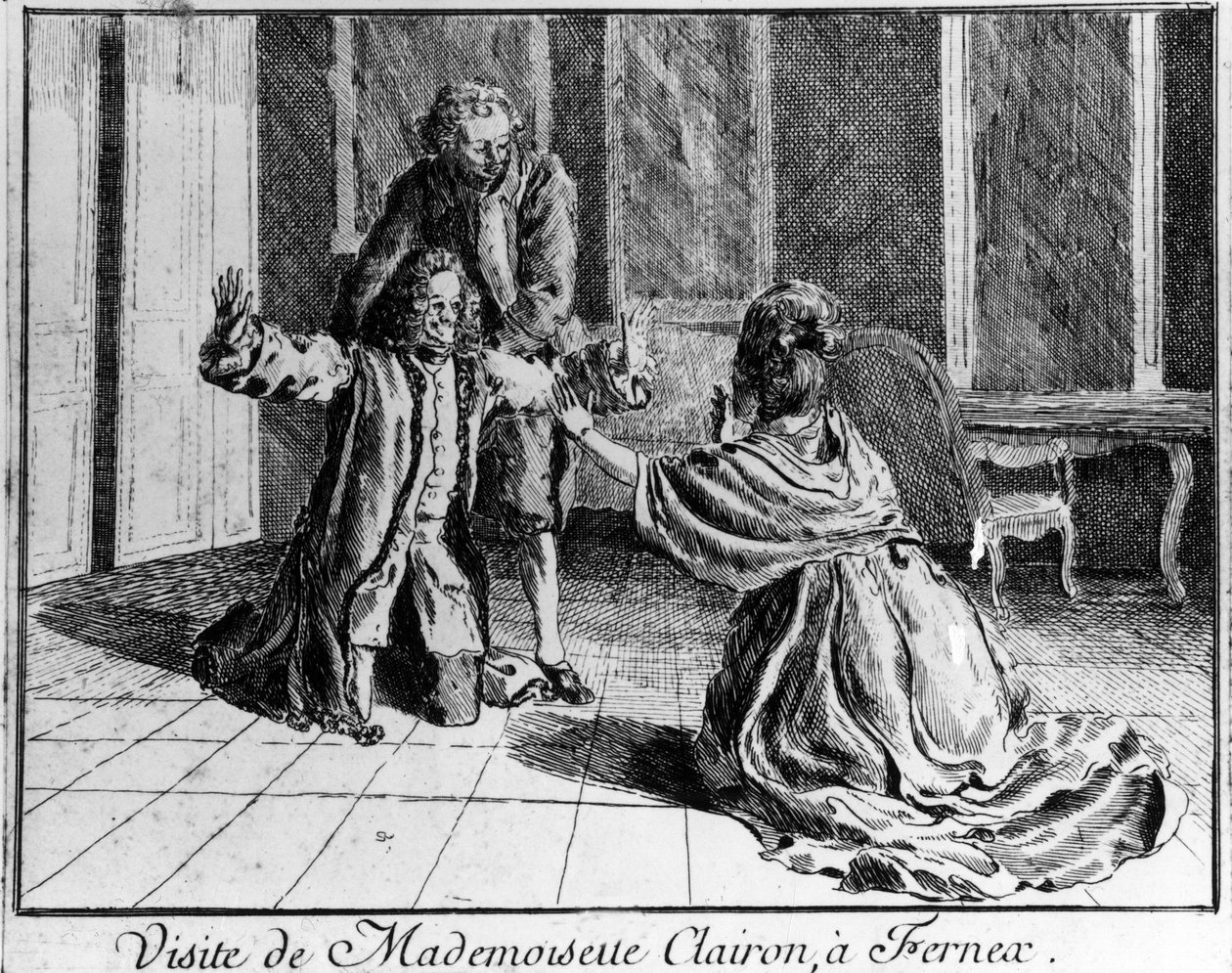 Miss Clairon (Mademoiselle Clairon Josephe Leris de La Ttude dit Mademoiselle Clairon (1723 -1803) Fransk skuespillerinne, besøkte Ferney a Voltaire Engraving 1700-tallet. av French School