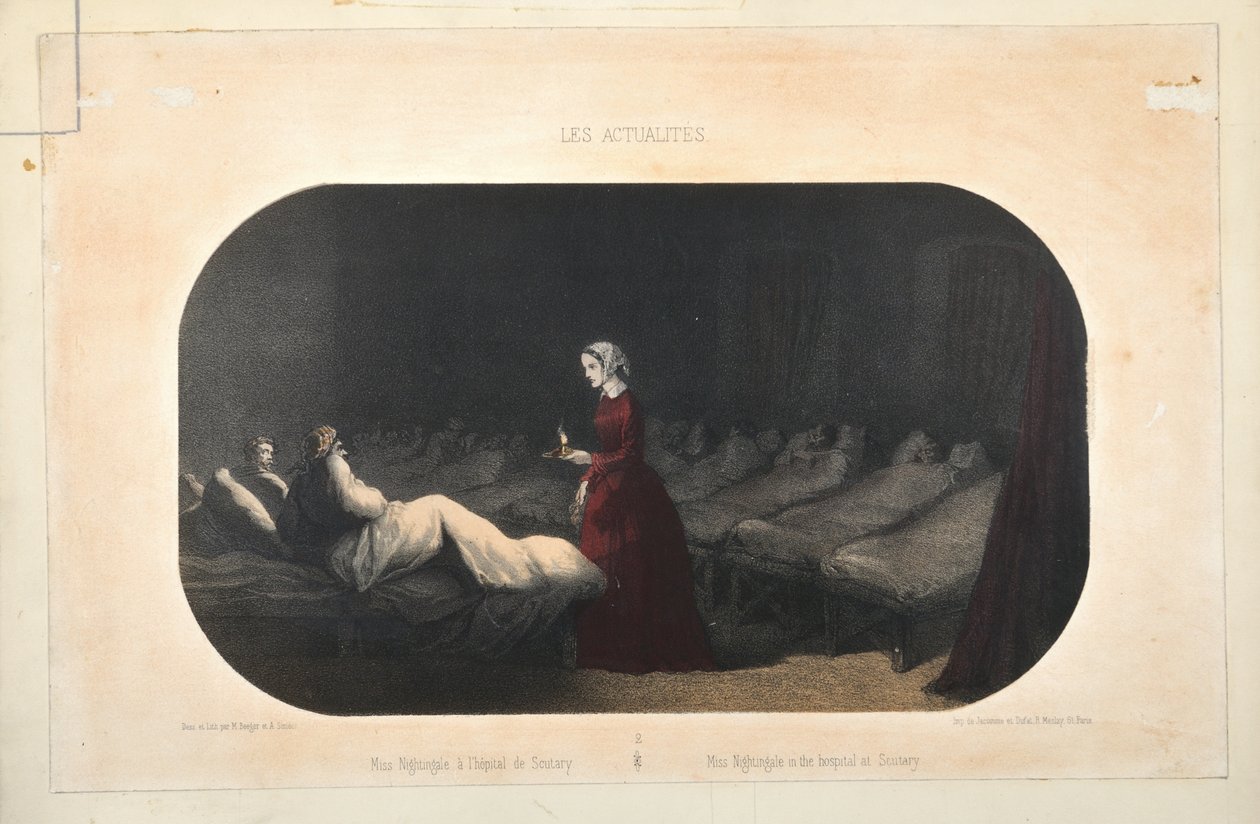 Frøken Nightingale på sykehuset i Scutari, utgitt av Jacomme et Dufat, Paris, 1856 av French School
