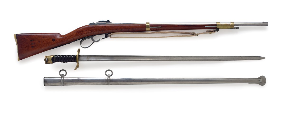 Modell 1854 Pinfire Fusil Lance de Cent-Gardes med knappe sverd-bajonett, ca. 1856 av French School