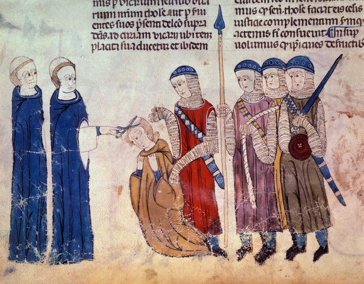 Monk klippet som straff for utskeielsen sin. Miniatyr fra manuskriptet "" Customs of Toulouse" (Folio 33V) av French School