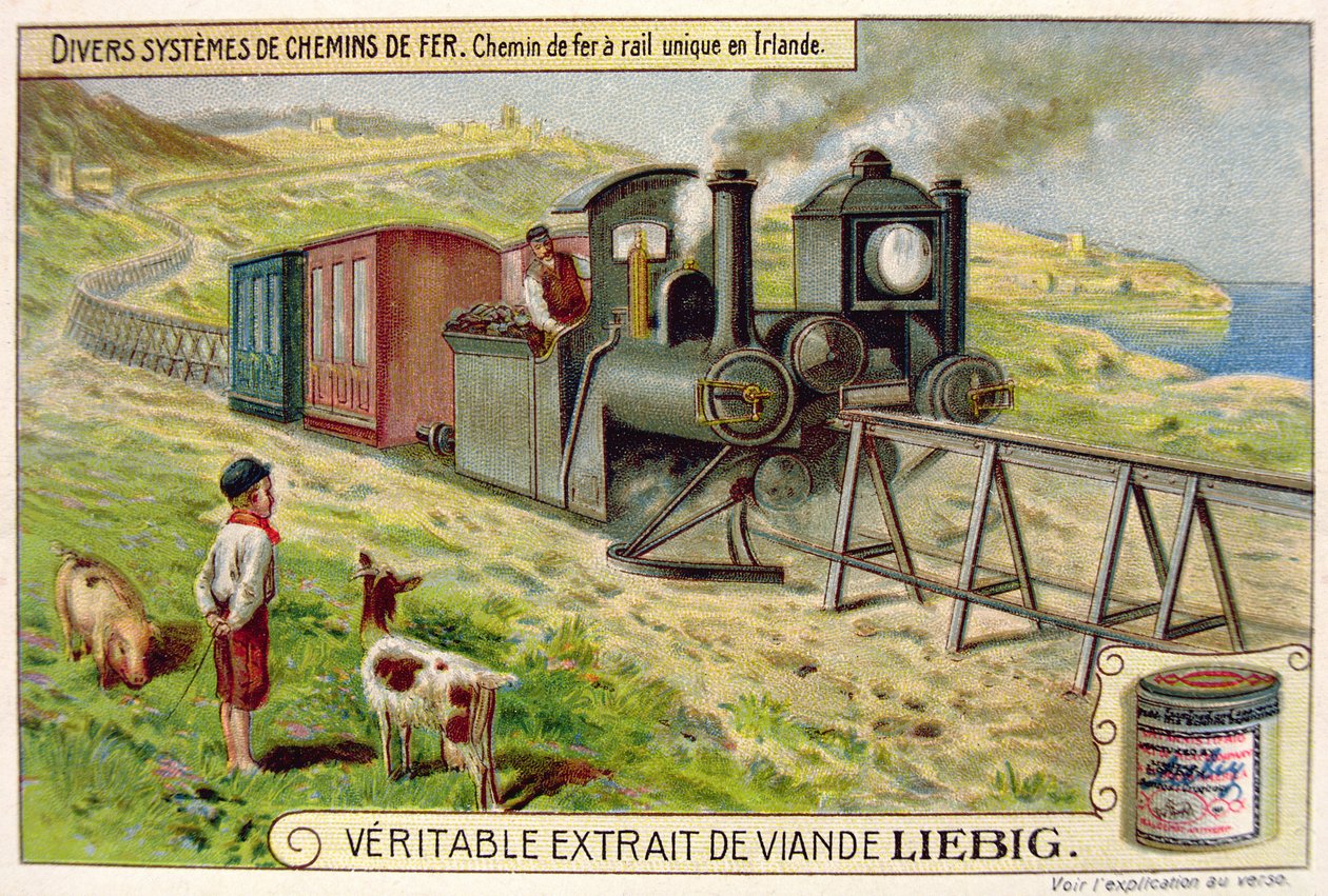 Monorail-tog i Eire, salgsfremmende reklamekort for Veritable Extrait de Viande Liebig av French School