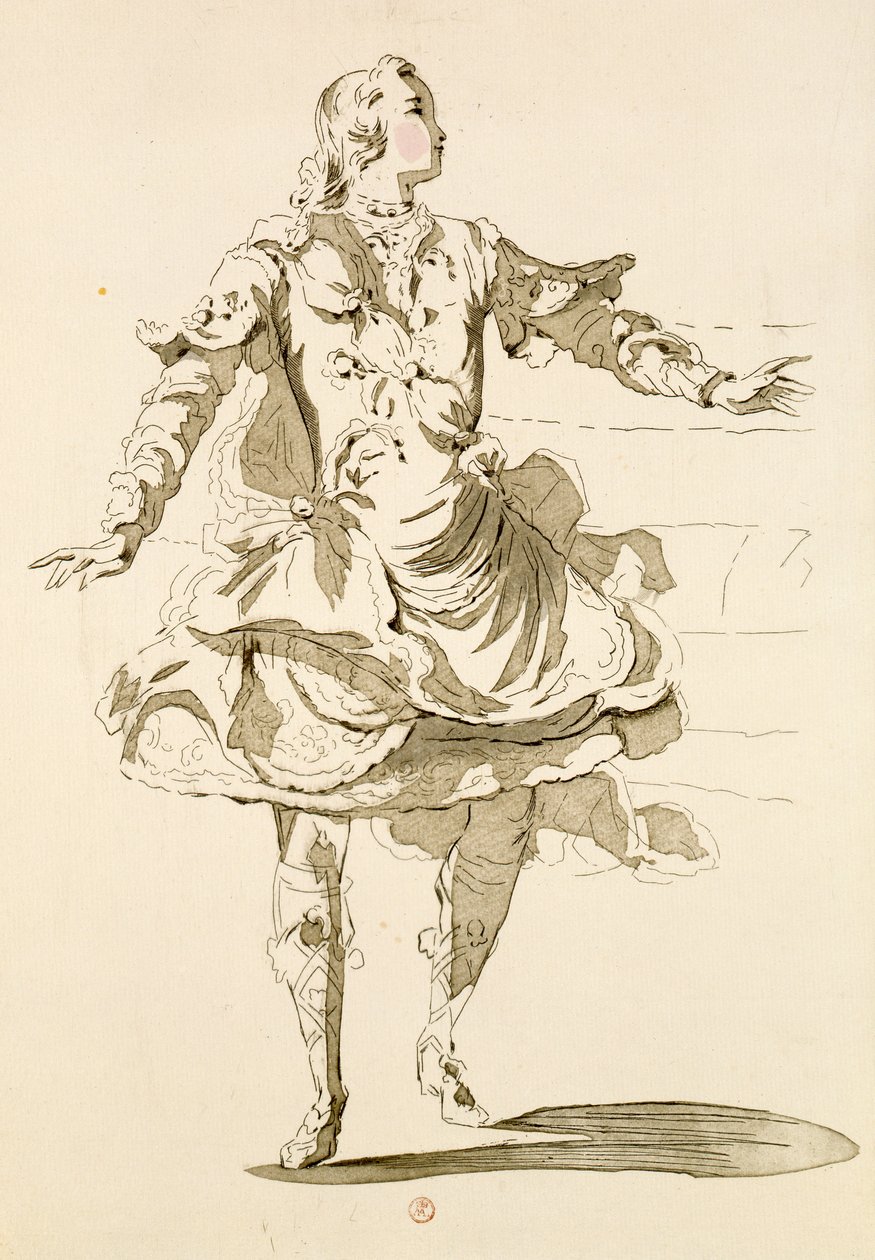 Monsieur Jeliotte som Pigmalion, i Pigmalion, en libretto av Lamotte, komponert av Jean-Philippe Rameau (1683-1764) 1748 (fargegravering) av French School