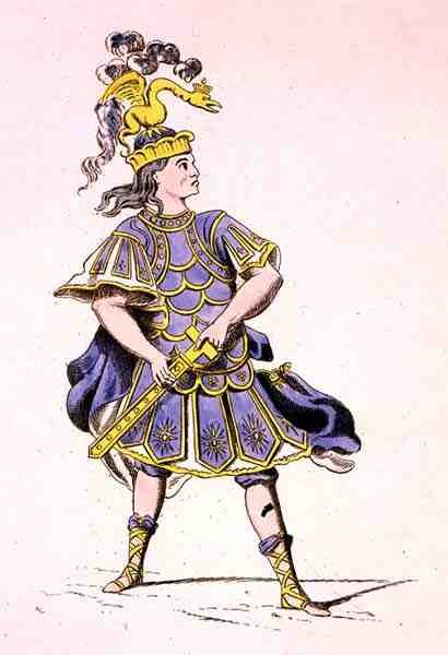 Monsieur Le Kain som Achilles, i Iphigenia in Aulis, av Jean Racine (1639-99) 1679 (fargegravering) av French School