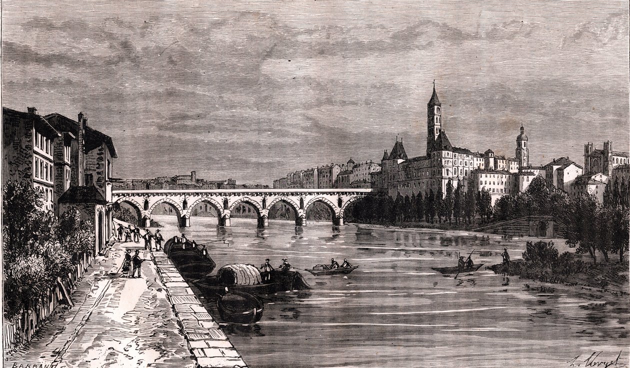 Montauban - Languedoc-Roussillon-Midi-Pyrénées - gravering i "La France illustree: geografi, historie, statistisk administrasjon" av V.-A. Malt-brun. 1884 av French School