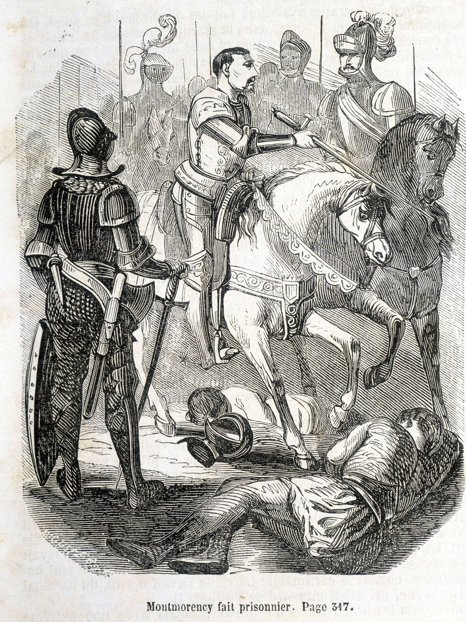 Montmorency ble tatt til fange i Pavie (1525) - i «Histoire de France» av L.-P. Anquetil av French School