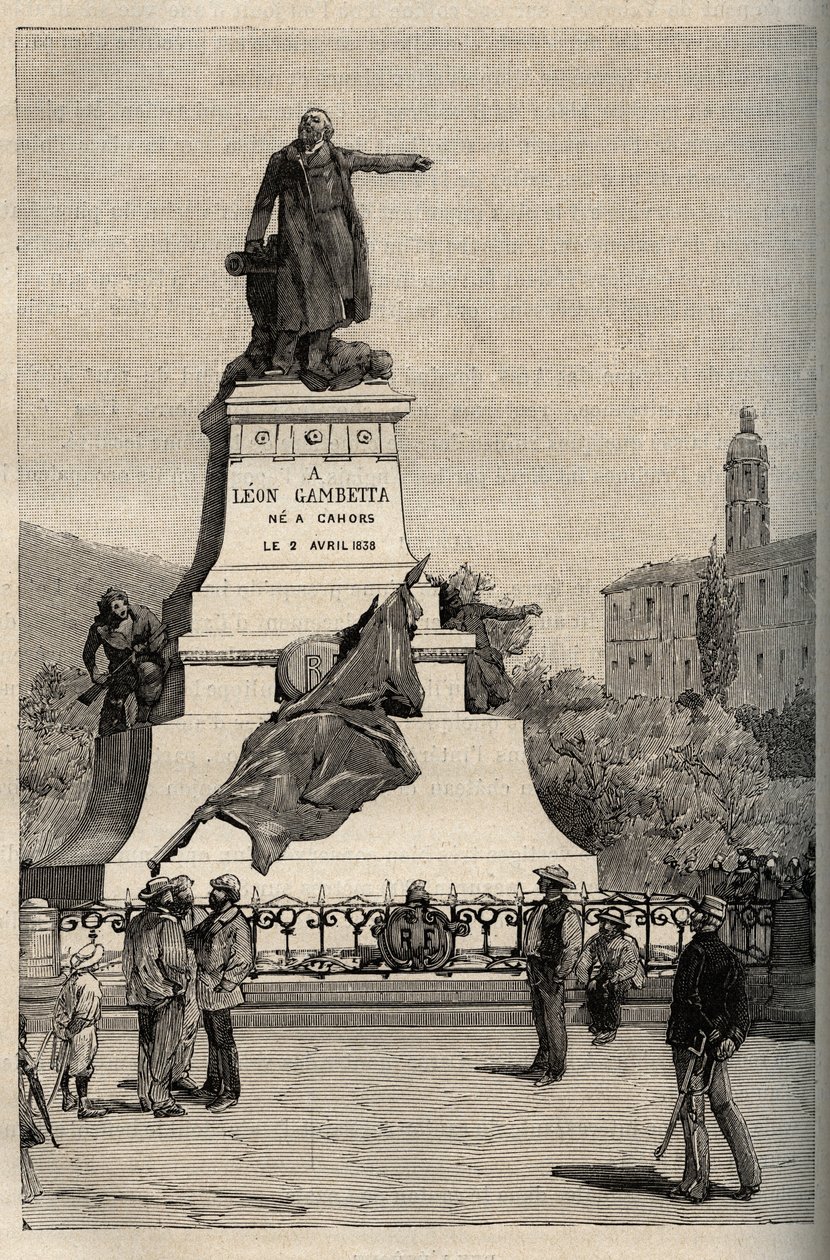 Monument to Leon Gambetta (1838-1882) by Alexandre FALGUIERE (1831-1900) - Cahors - engraving in “” PATRIE”” - DESCRIPTION PECTUREQUIREE DE LA FRANCE EN 6 VOLUES BY LUCIEN HUARD - end 19th century av French School