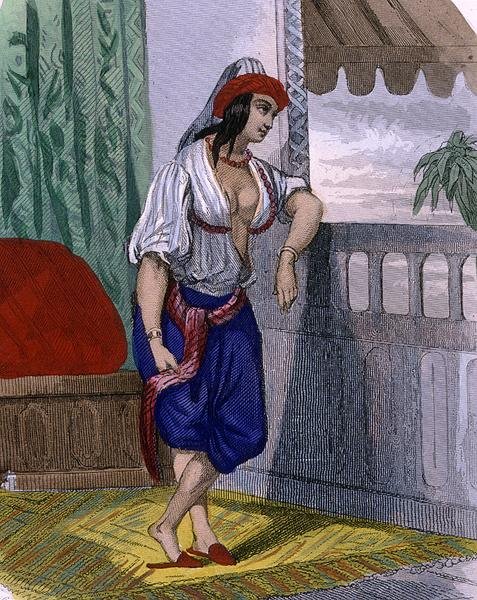 maurisk kvinne, ca. 1840 (farget gravering) av French School