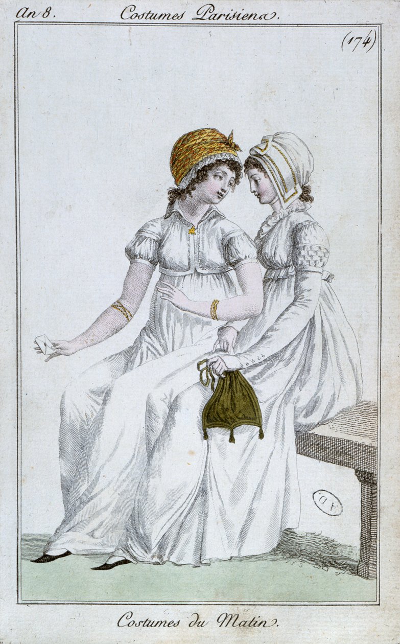 Morgenkjole, motetallerken fra Costumes Parisiens, 1800 av French School