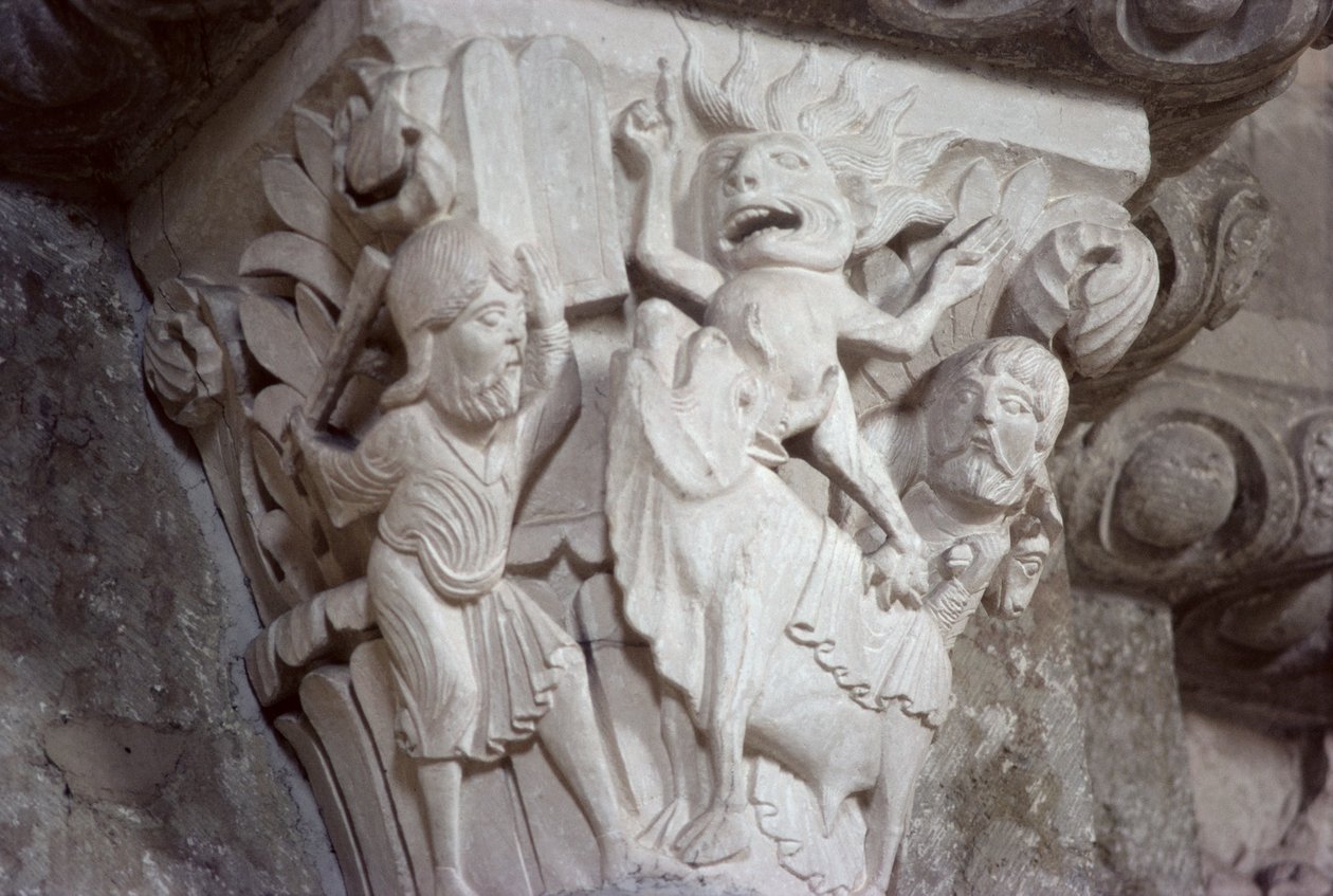 Moses og gullkalven, hovedstadsrelieff, ca. 1130 av French School