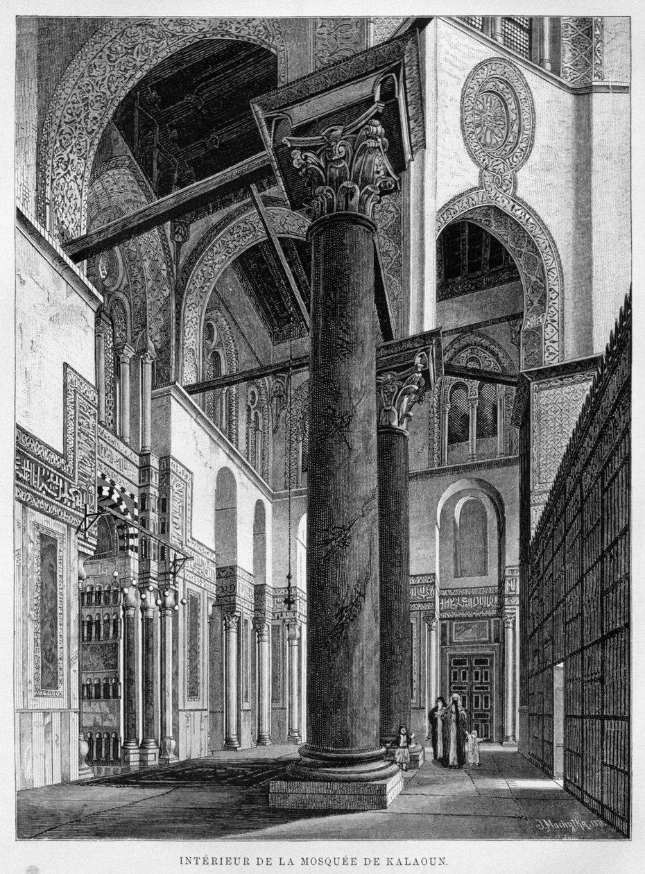 Moskeen og Madrasa Qalawun, interiørbilde, illustrasjon fra LEgypte av Georg Moritz Ebers (1837-98) 1881 av French School