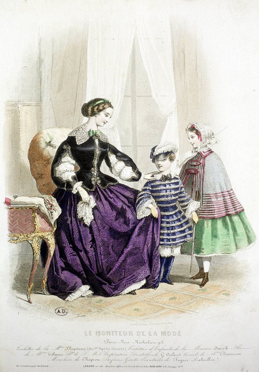 Mor og barn - i "" The Fashion Monitor"", midten av 1800-tallet av French School