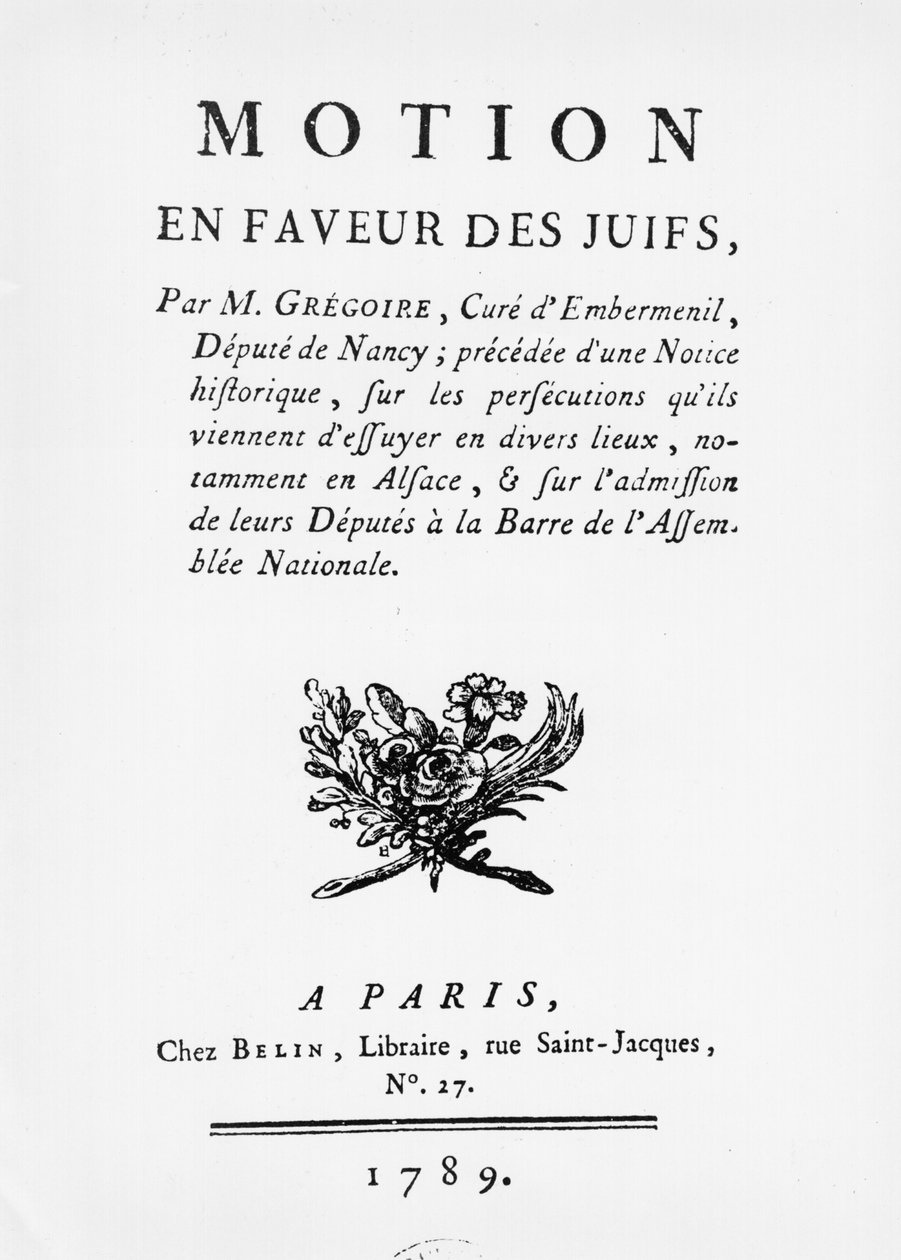 Forslag til fordel for jødene, av Henri Gregoire (1750-1831), 1789 av French School