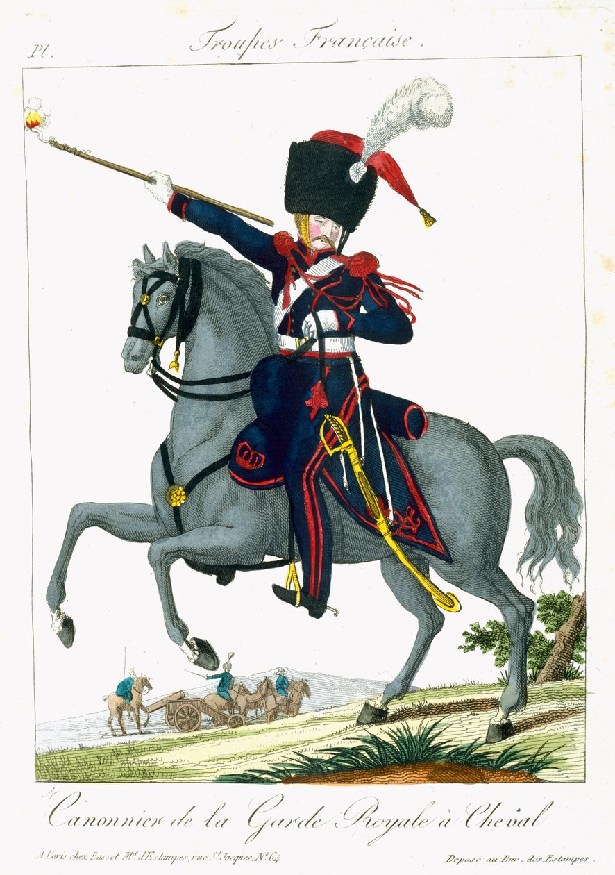 Mounted Cannonier of the Royal Guard, fra Troupes Francaises, pub. hos Basset, Paris, ca. 1790 av French School