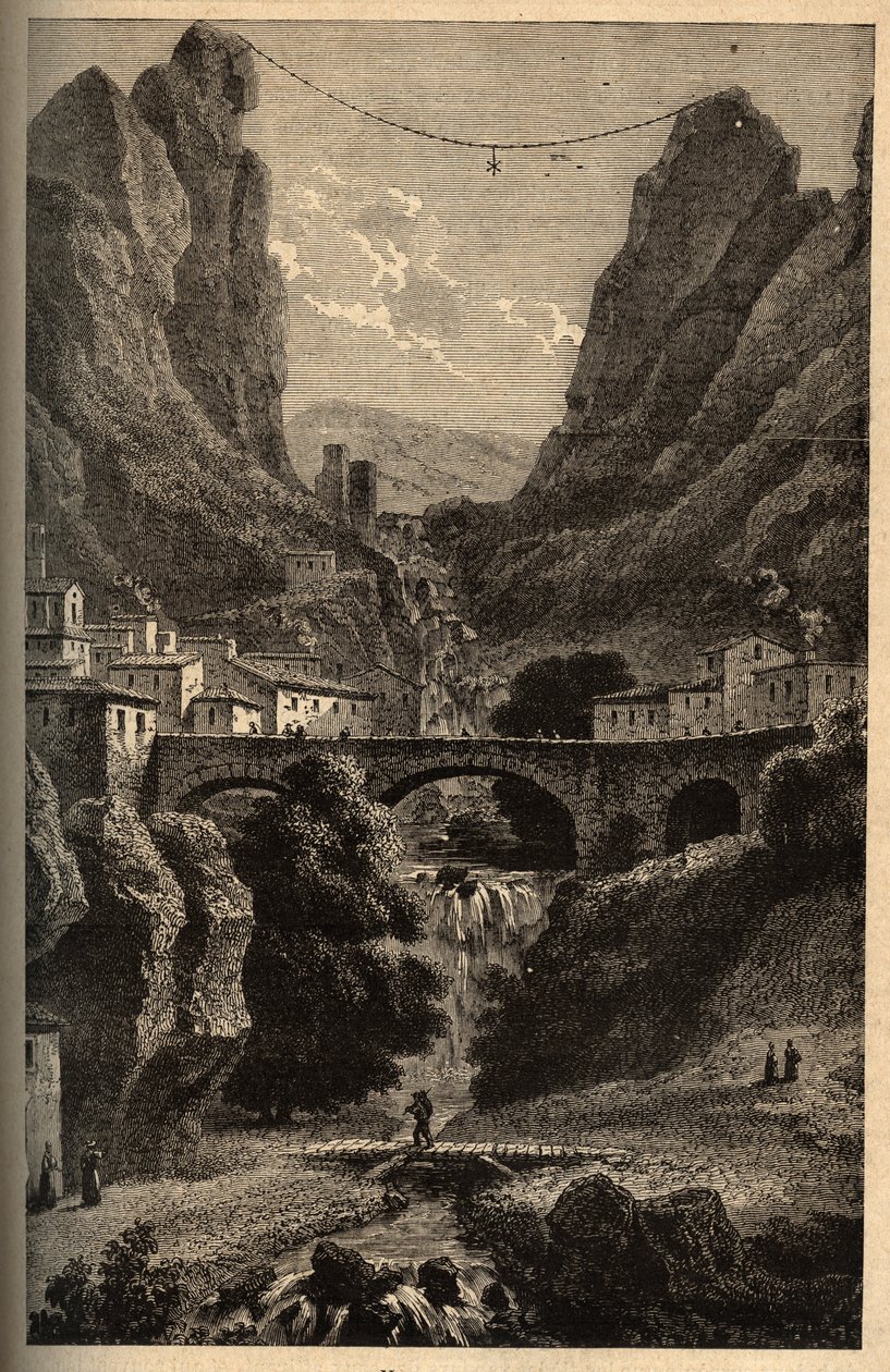 Moustiers-Sainte-Marie (Moustiers Sainte Marie) - Alpes-de-Haute-Provence - gravering i "" PATRIE" - PIKKEBESKRIVELSE AV FRANKRIKE I 6 BIND AV LUCIEN HUARD - slutten av 1800-tallet av French School
