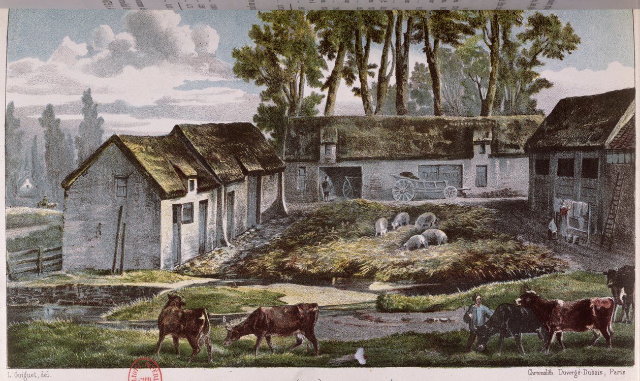 Herr Vandercolmes gård i Armbouts-Cappel (Nord) før forbedringen av gjødselgraven, 1867 av French School