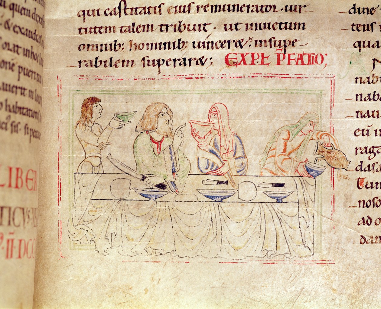 Ms.1215 t.3 fol.158v, Måltid med Judith og Holofernes, fra Bibelen til Etienne Harding, 1109 av French School