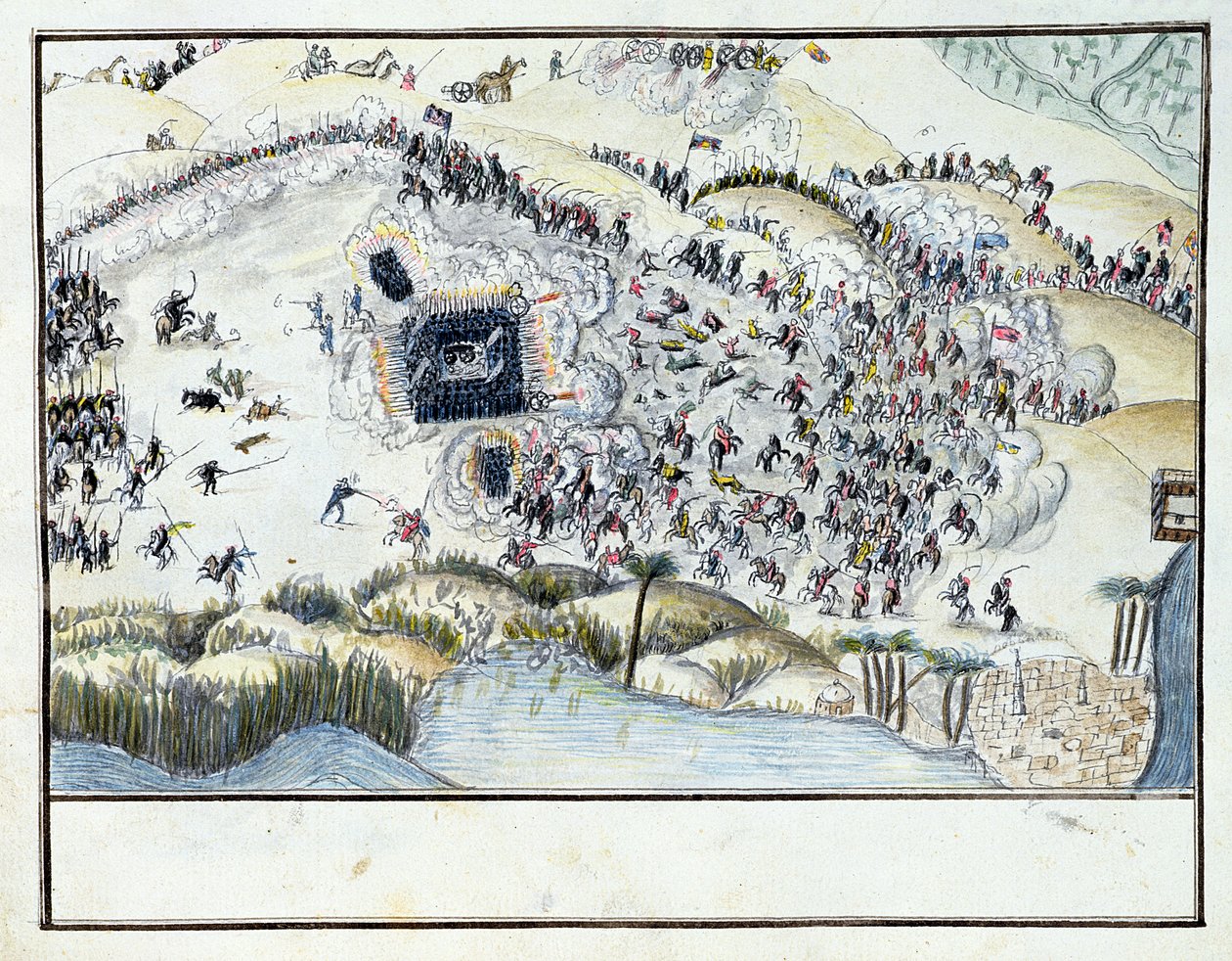 Ms.1688, Desert Battle under Bonapartes Egyptian Campaign, 1798 (wc på papir) av French School