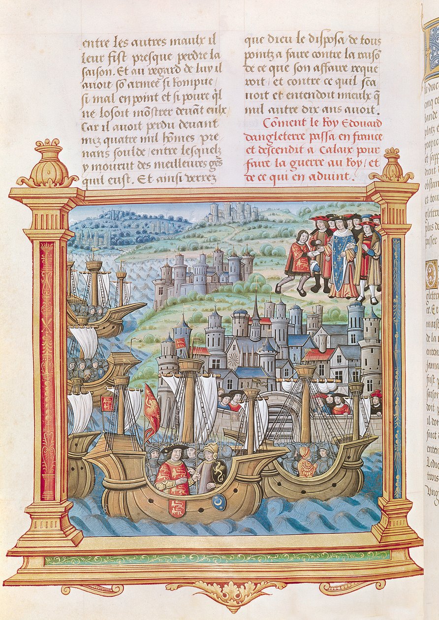 Ms.18 f.109v Edward IV av England lander i Calais, fra Memoires de Philippe de Commines av French School