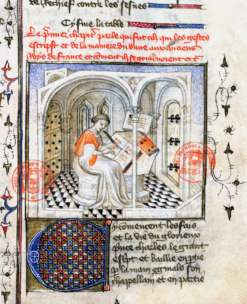 Ms.2028 A Monk Writing, fra Chroniques de Saint-Denis av French School