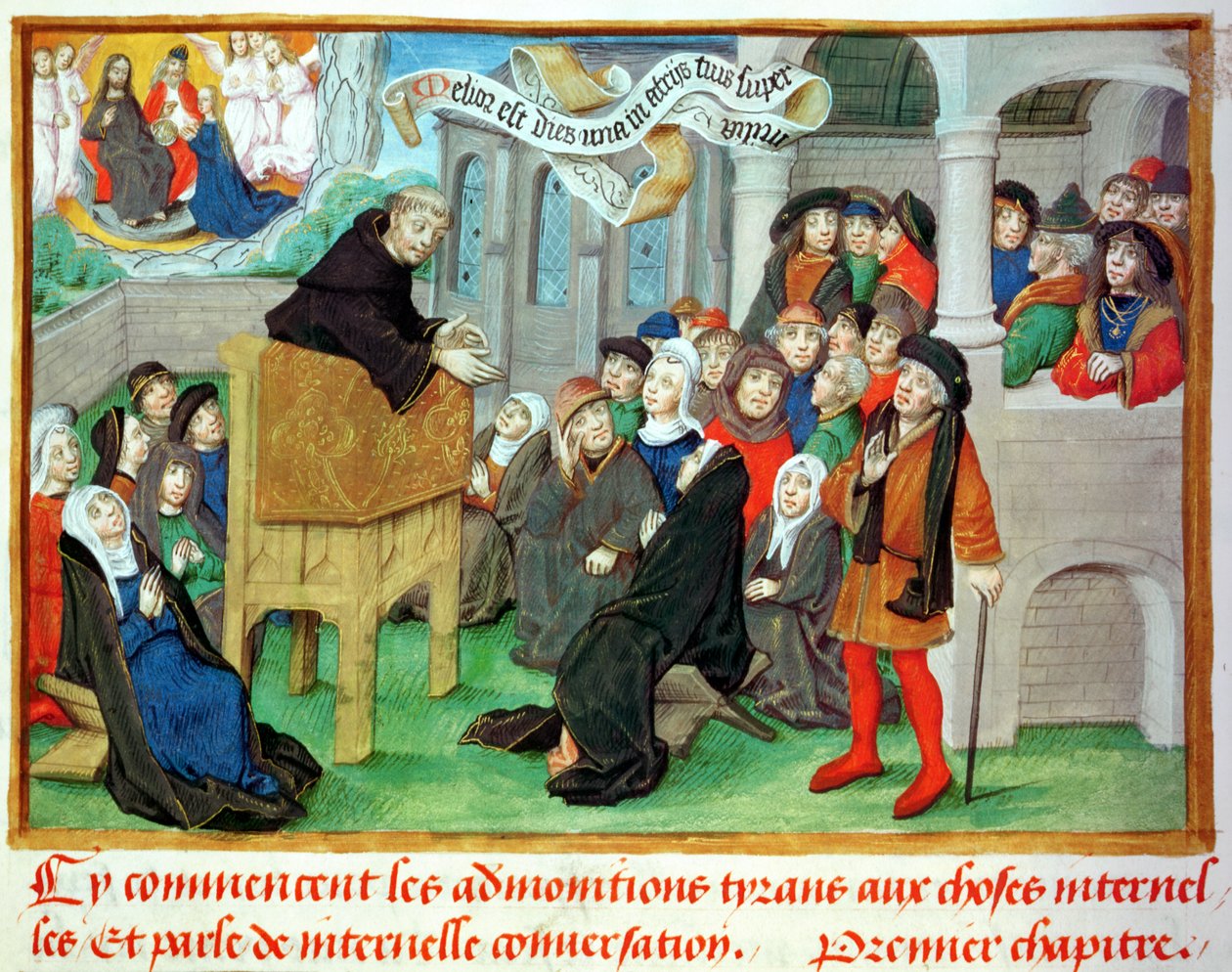 Ms.230 fol.57 Munk forkynner om imitasjon, fra Sermons sur la Passion et Traites Divers av Jean de Gerson (1363-1429) av French School