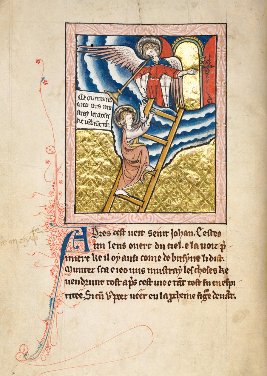 Ms65 f12v, Commentary on the Apocalypse of St John, sent på 1200-tallet (penn og blekk og tempera på vellum) av French School