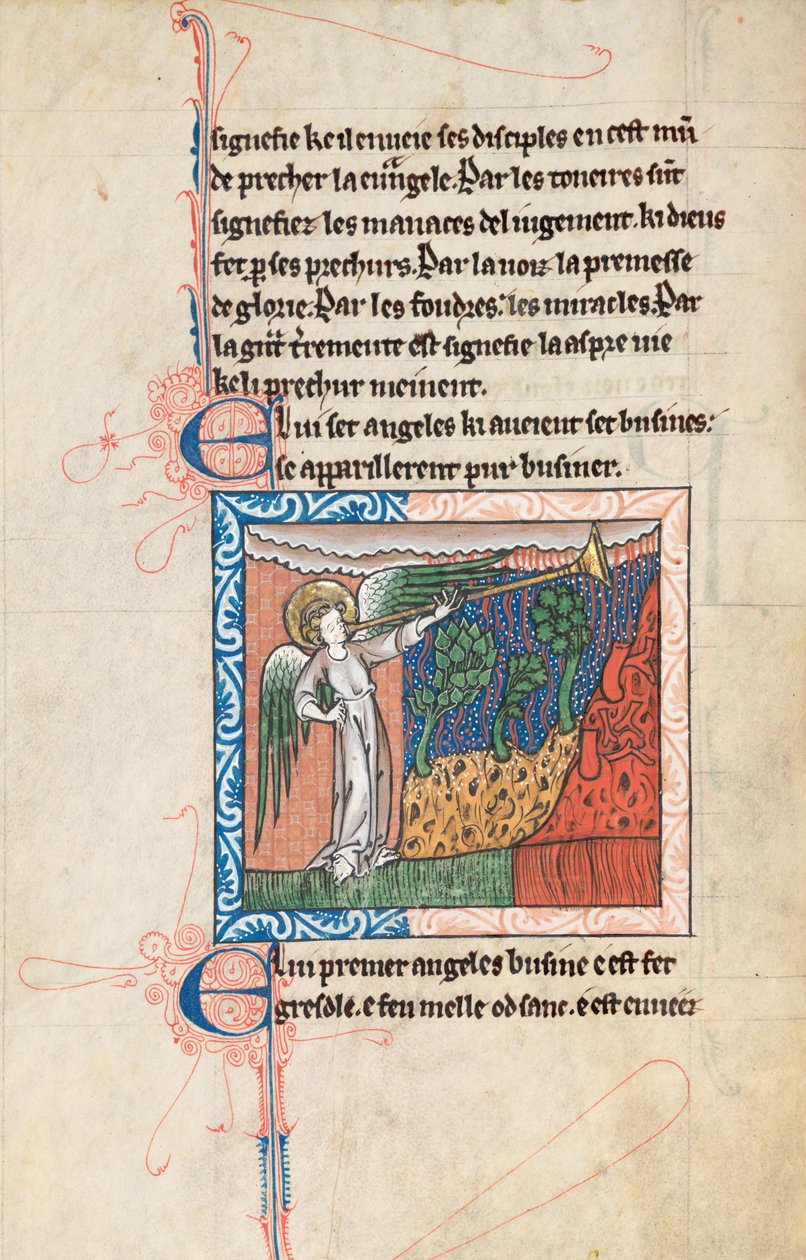 Ms65 f27v, Commentary on the Apocalypse of St John, sent på 1200-tallet (penn og blekk og tempera på vellum) av French School