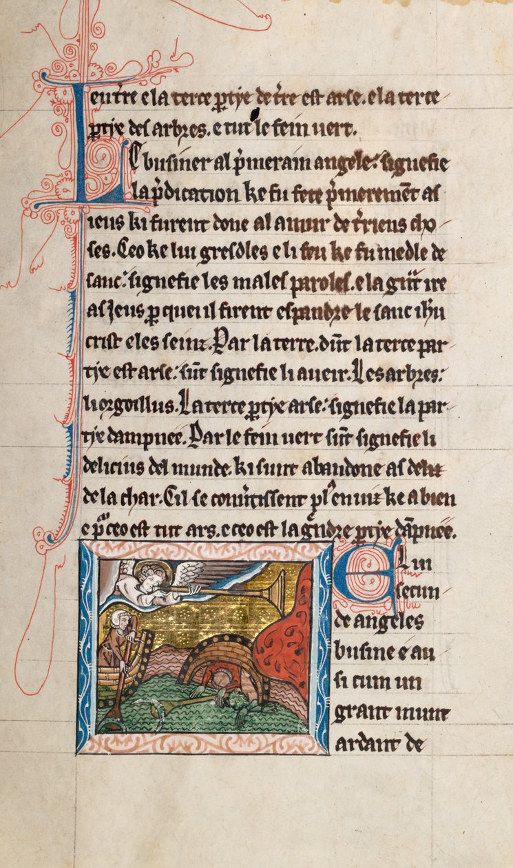 Ms65 f28r, Commentary on the Apocalypse of St John, sent på 1200-tallet (penn og blekk og tempera på vellum) av French School