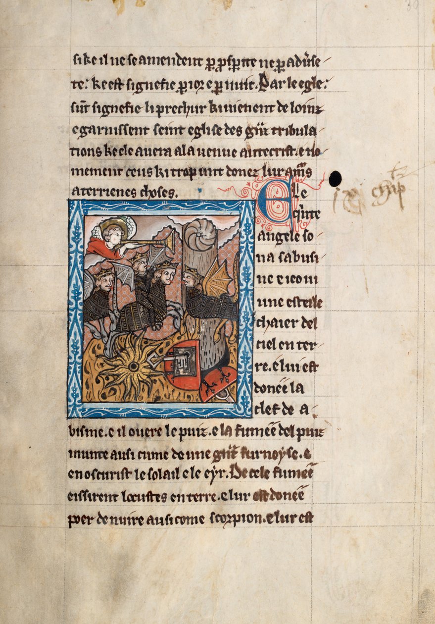 Ms65 f30r, Commentary on the Apocalypse of St John, sent på 1200-tallet (penn og blekk og tempera på vellum) av French School