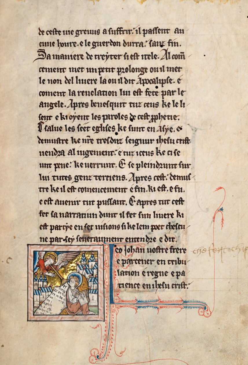 Ms65 f3r, Commentary on the Apocalypse of St John, sent på 1200-tallet (penn og blekk og tempera på vellum) av French School