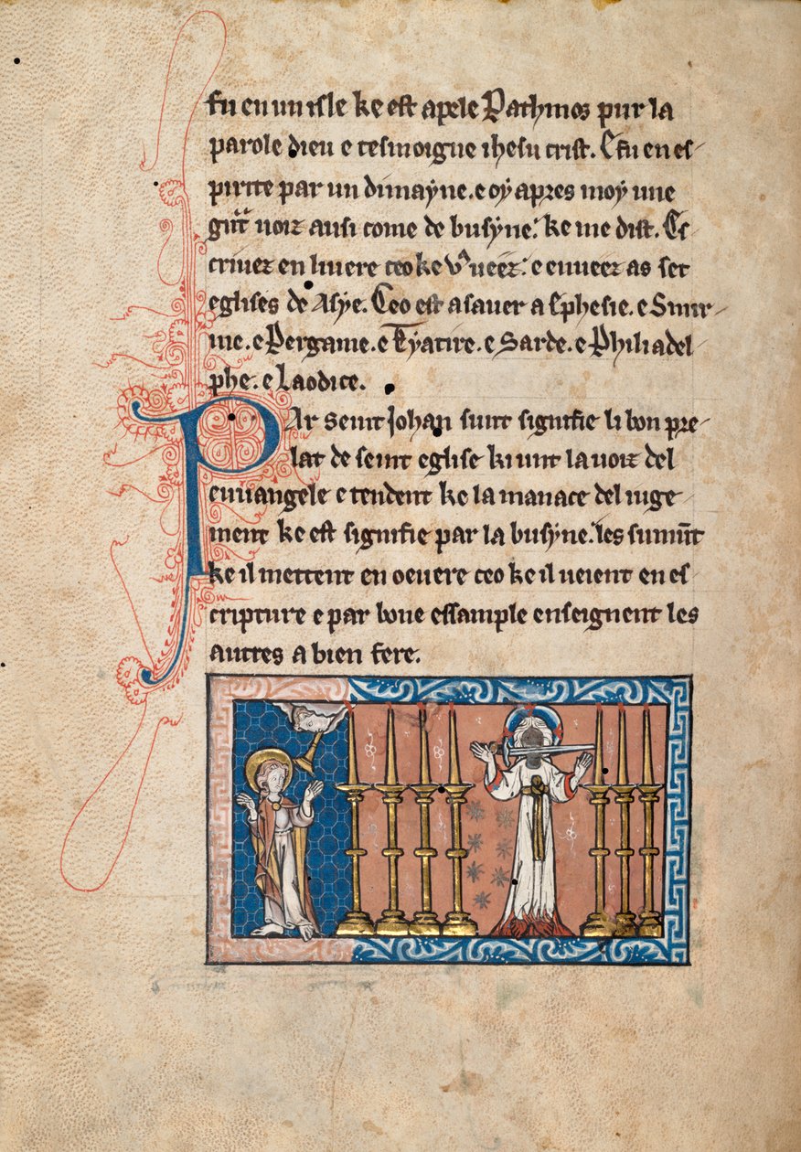 Ms65 f3v, Commentary on the Apocalypse of St John, sent på 1200-tallet (penn og blekk og tempera på vellum) av French School