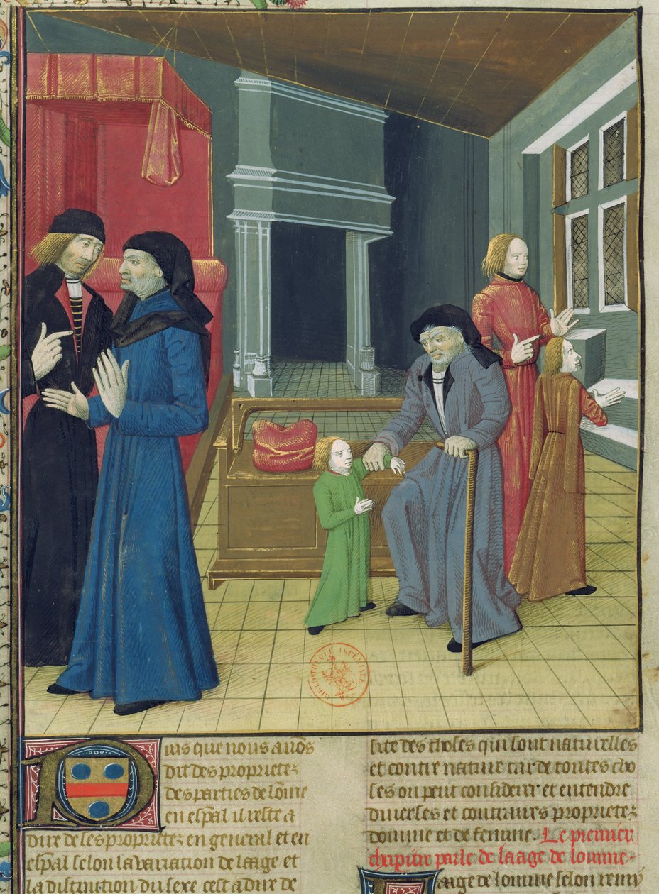 Ms.Fr.9140 fol.102v. The Six Ages of Man fra The Book of the Properties of Things av Barthelemy langlais av French School