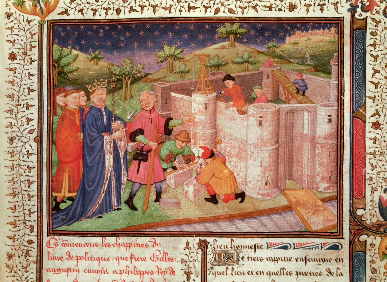 Ms 1015 fol.1 Bygging av et slott, fra regjeringen av konger og prinser av French School