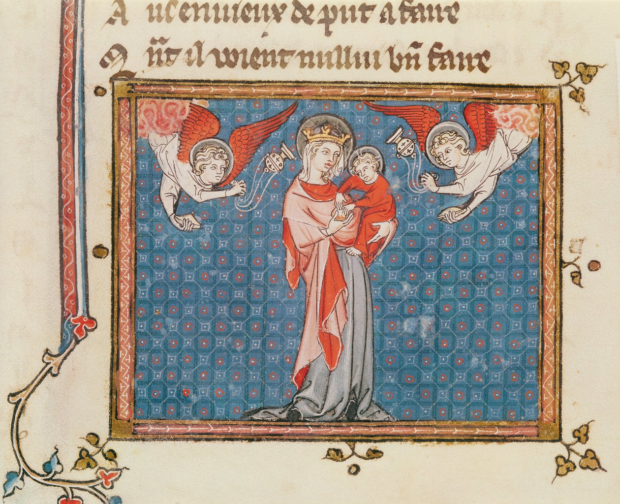 Ms 1044 fol.68v Virgin and Child with Angels Bearing Censers, fra Ovide Moralise skrevet av Chretian Legouais av French School