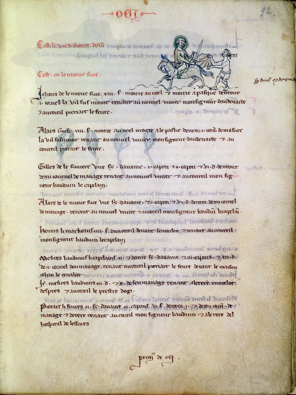 Ms 1175 f.92 St. Martin klipper kappen sin, fra Vieil Rentier dAudenarde, 1291-1302 av French School